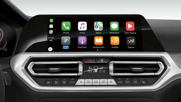 Frontal close-up of the cockpit display of the BMW 3 Series Sedan with Preparation for Apple CarPlay®.