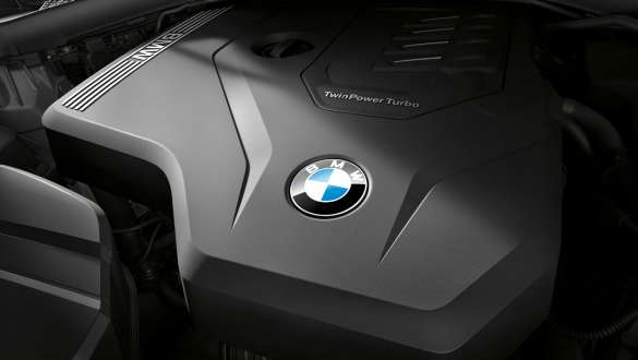 Close-up view of the BMW TwinPower Turbo 4-cylinder petrol engine in the BMW 3 Series Sedan.
