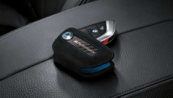 Close-up view of the BMW M Performance key case.